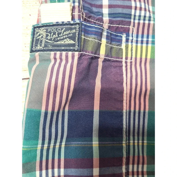 Polo Ralph Lauren Men's Swim Board Shorts Swimwear Size 36 Plaid Hook & Fly - Picture 6 of 6